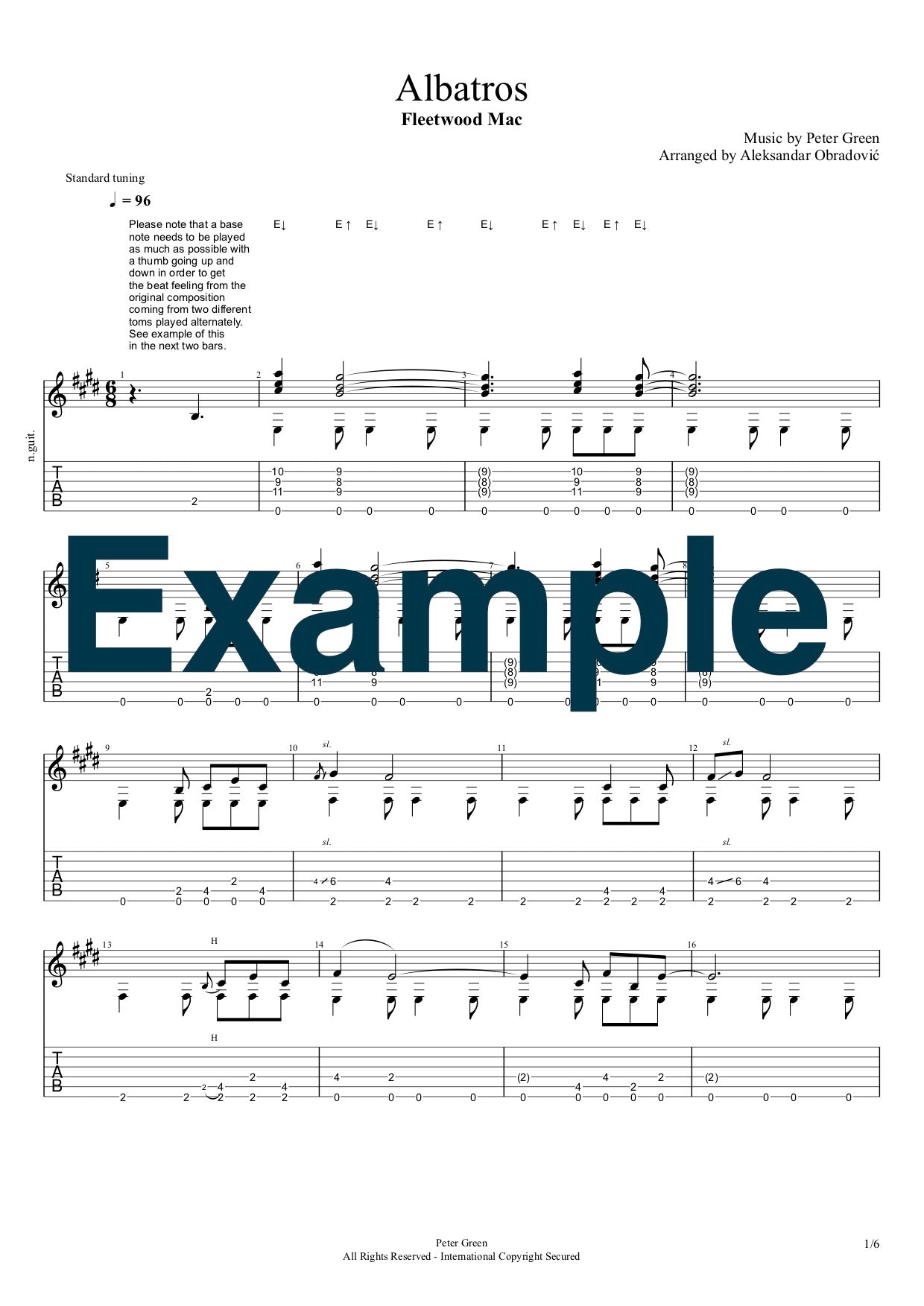 Albatross by Peter Green - Music Score and TABS for Solo Guitar Arrangement