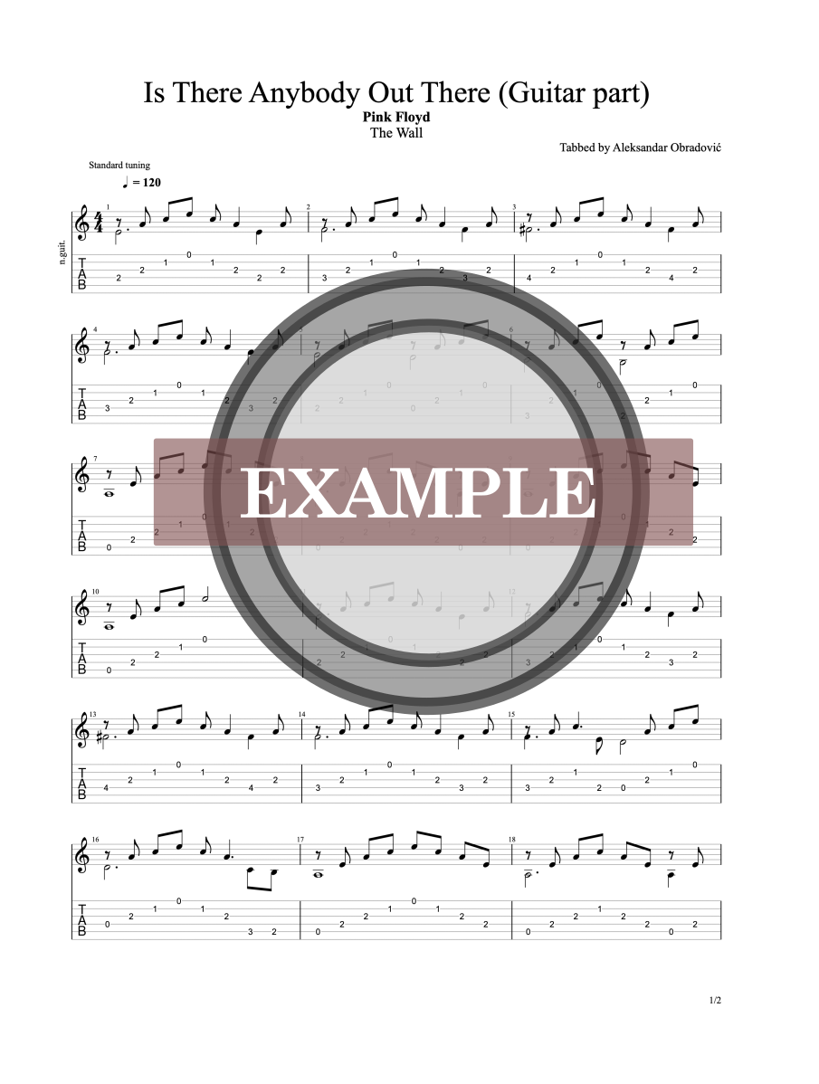 Is There Anybody Out There by PInk FLoyd - Music Score and TABS Nylon String Guitar